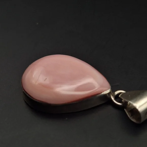 Pink Opal & Sterling Teardrop Pendant-  Chain For Display Only - Picture 2 of 11